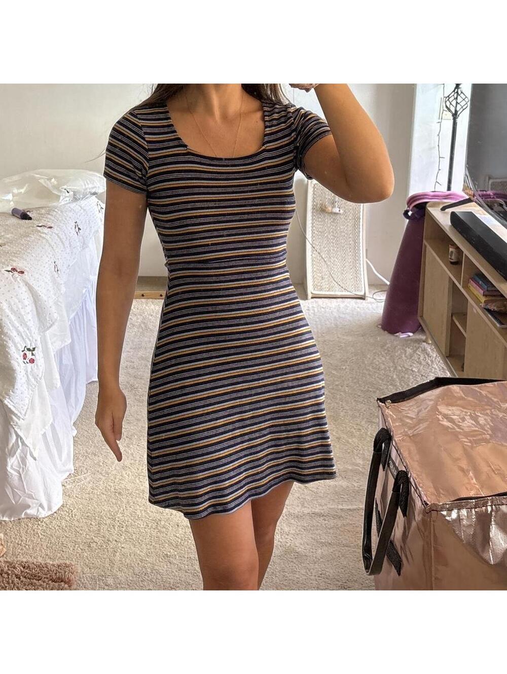 Pink Rose Vintage Striped Short Sleeve Fit & Flare Dress Size S